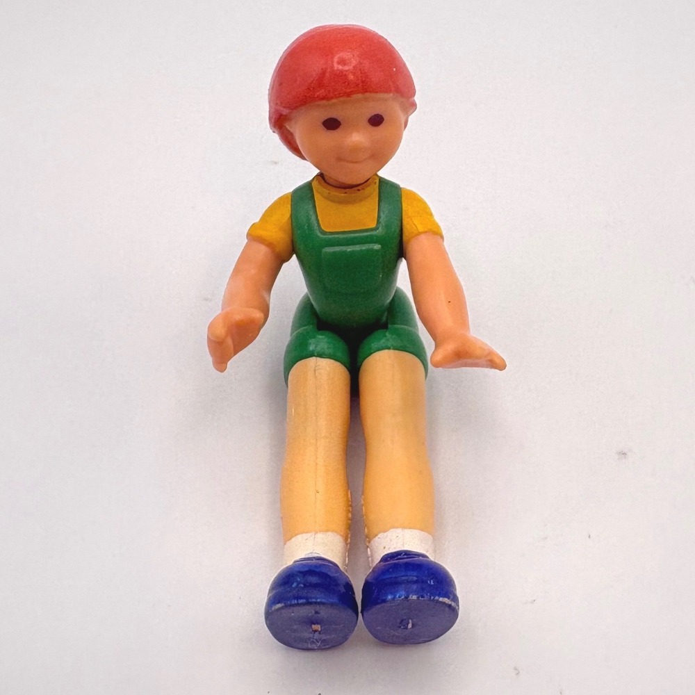 Vtg Fisher Price Dollhouse Figure Girl Child Green Overalls Yellow Shirt 1981